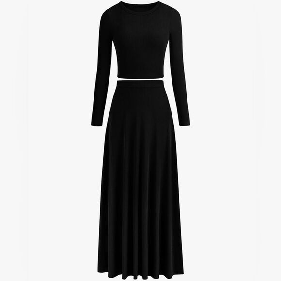 Black Skirt and Cropped Long Sleeve Top Set | S - Picture 2 of 3